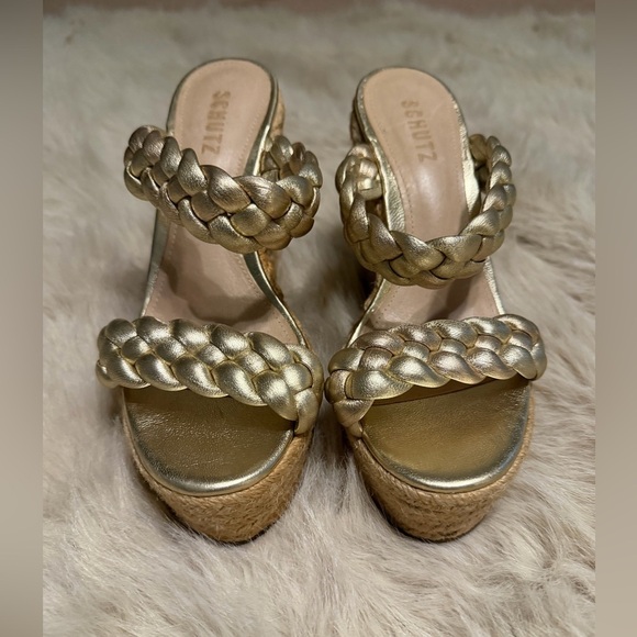 SCHUTZ Shoes - SCHUTZ Metallic Gold Braided Platform Heels